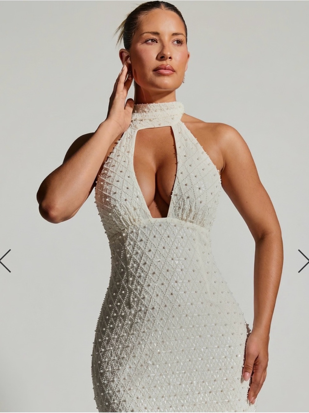 Oh Polly Ivory Beaded Strapless Halter Dress